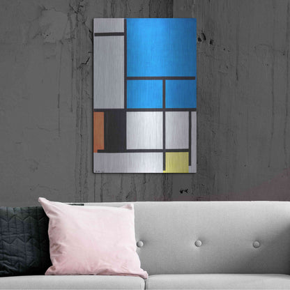 Luxe Metal Art 'Composition with Large Blue Plane, Red, Black, Yellow, and Gray 1984' by Piet Mondrian, Metal Wall Art,24x36