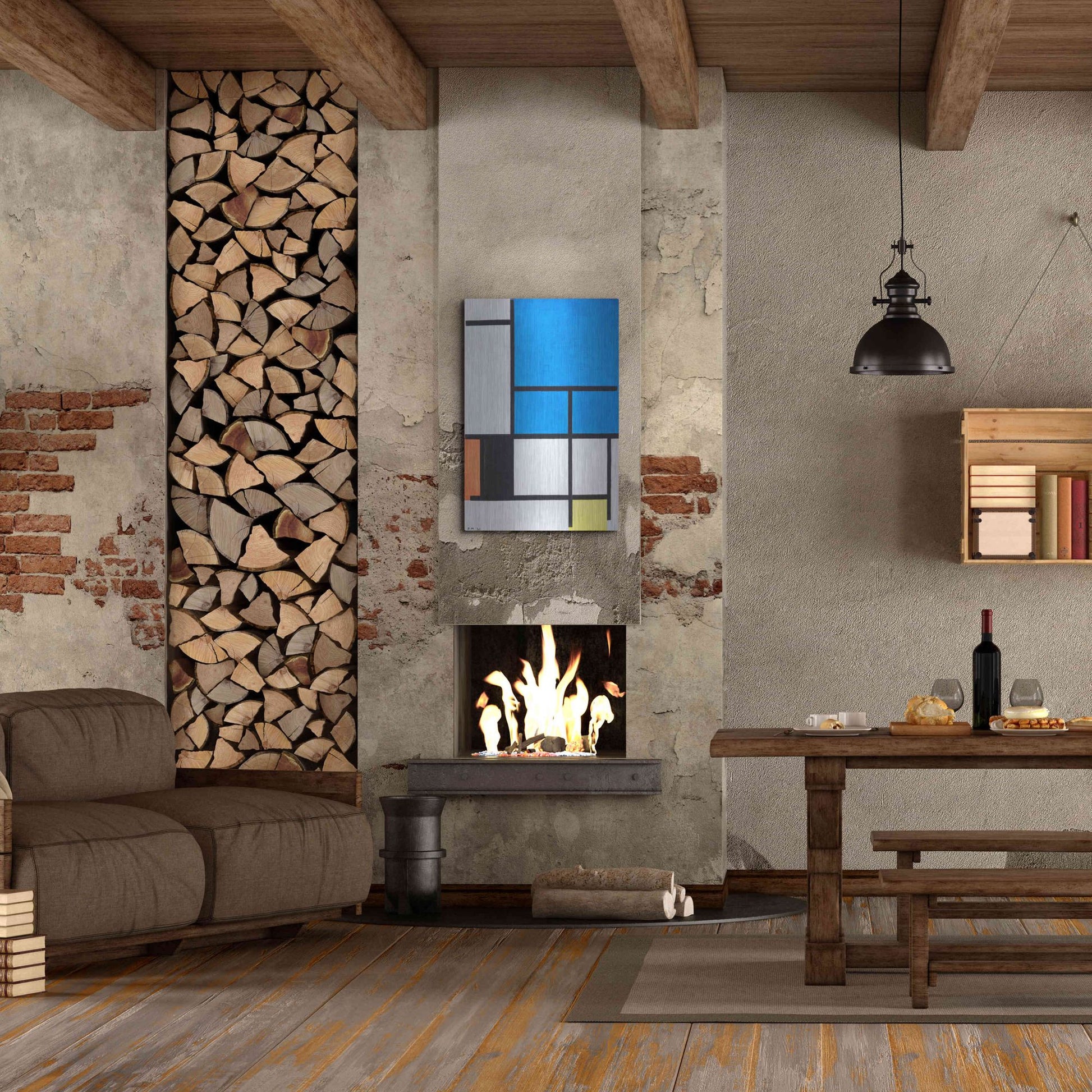 Luxe Metal Art 'Composition with Large Blue Plane, Red, Black, Yellow, and Gray 1984' by Piet Mondrian, Metal Wall Art,24x36