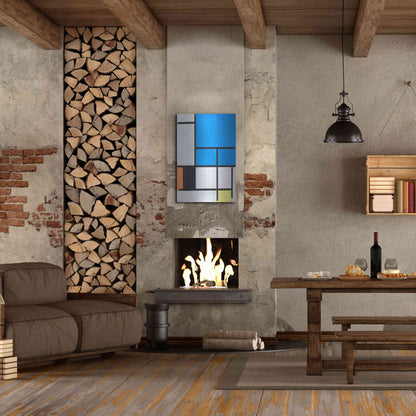 Luxe Metal Art 'Composition with Large Blue Plane, Red, Black, Yellow, and Gray 1984' by Piet Mondrian, Metal Wall Art,24x36