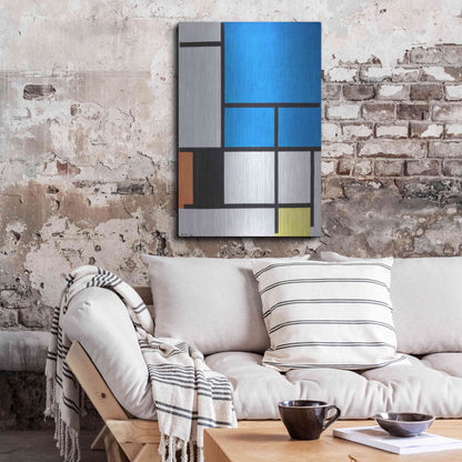 Luxe Metal Art 'Composition with Large Blue Plane, Red, Black, Yellow, and Gray 1984' by Piet Mondrian, Metal Wall Art,24x36