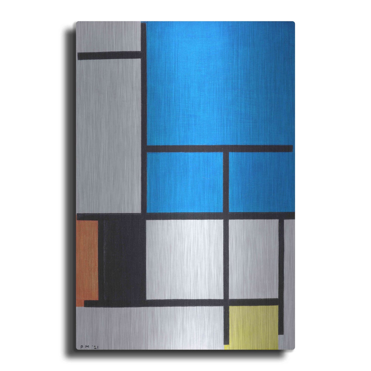 Luxe Metal Art 'Composition with Large Blue Plane, Red, Black, Yellow, and Gray 1984' by Piet Mondrian, Metal Wall Art