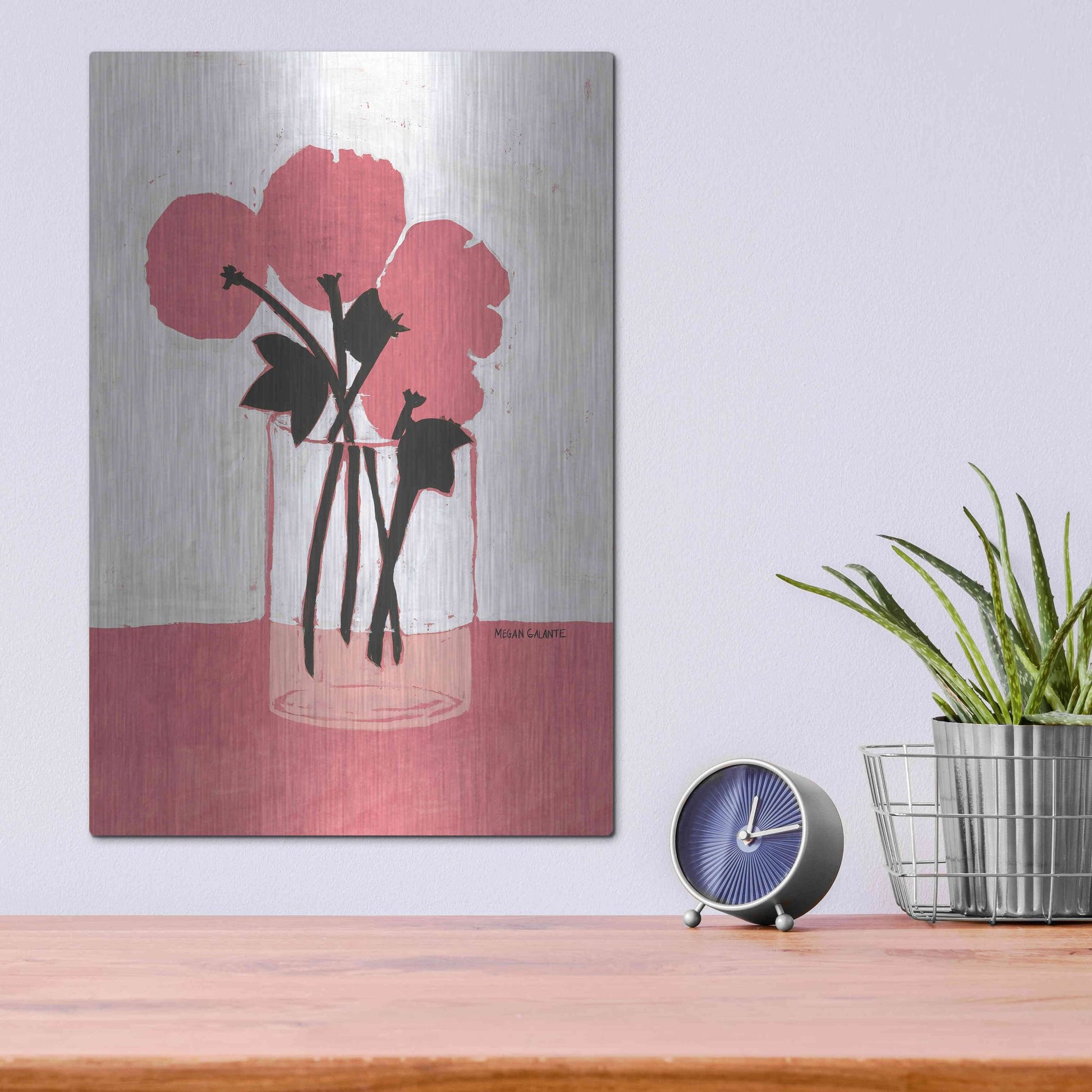 Luxe Metal Art 'Poppy Vase' by Megan Galante, Metal Wall Art,12x16