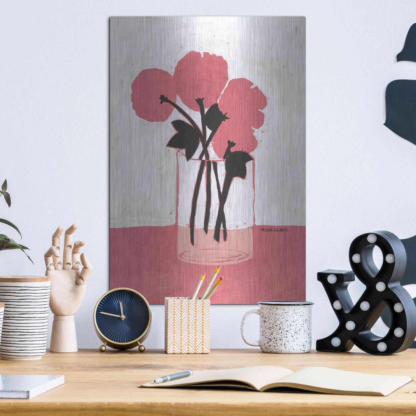 Luxe Metal Art 'Poppy Vase' by Megan Galante, Metal Wall Art,12x16