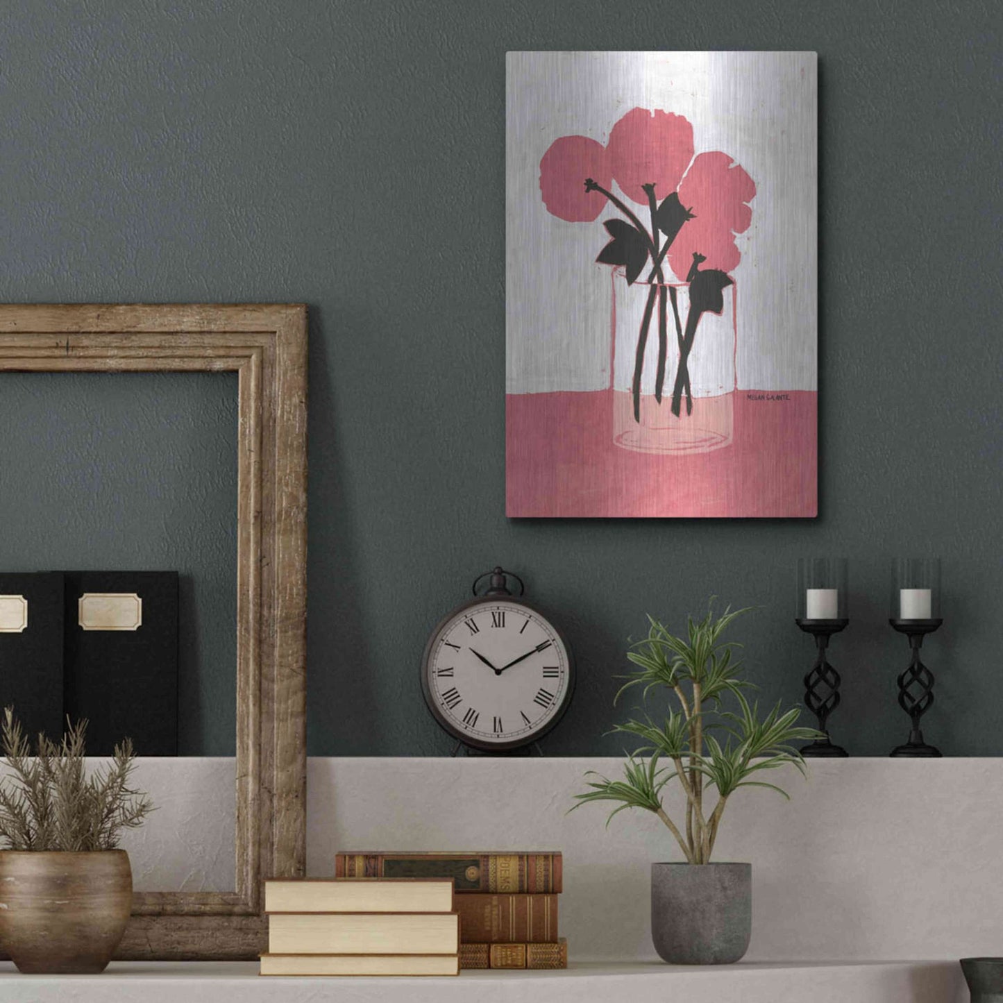 Luxe Metal Art 'Poppy Vase' by Megan Galante, Metal Wall Art,12x16