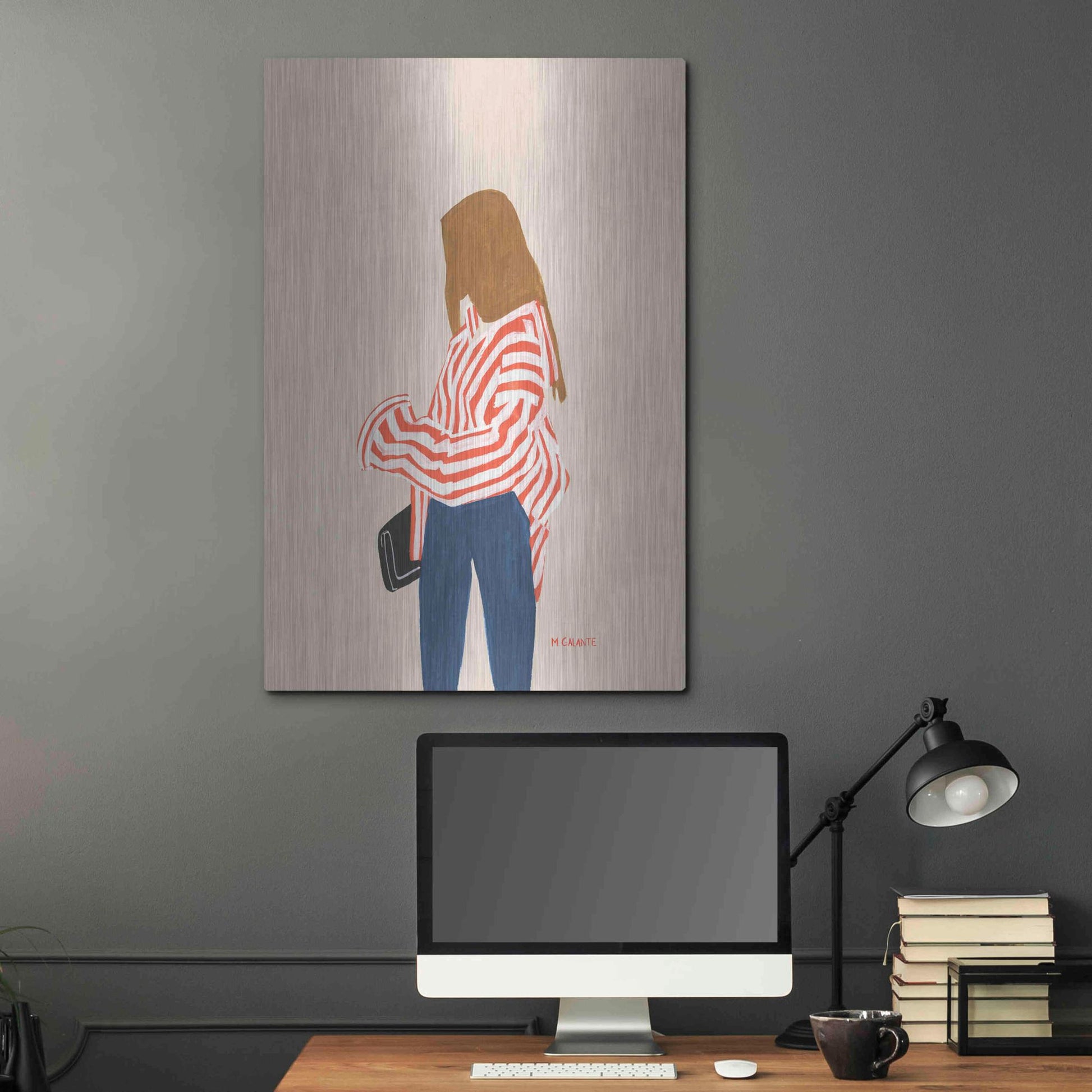 Luxe Metal Art 'Red Stripes' by Megan Galante, Metal Wall Art,24x36