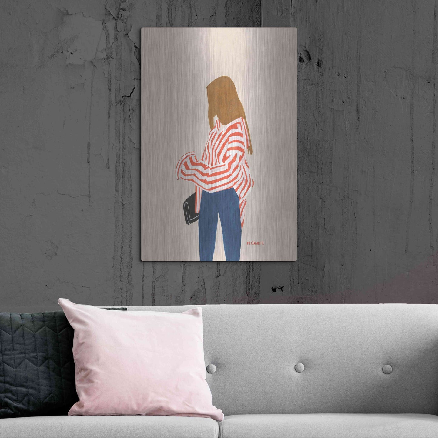 Luxe Metal Art 'Red Stripes' by Megan Galante, Metal Wall Art,24x36