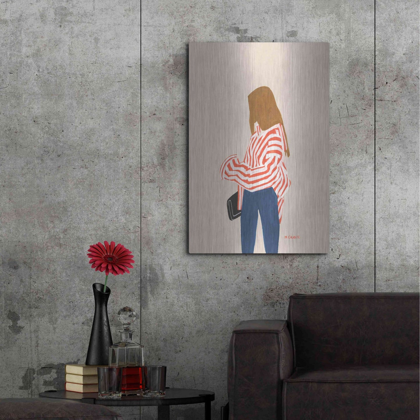 Luxe Metal Art 'Red Stripes' by Megan Galante, Metal Wall Art,24x36