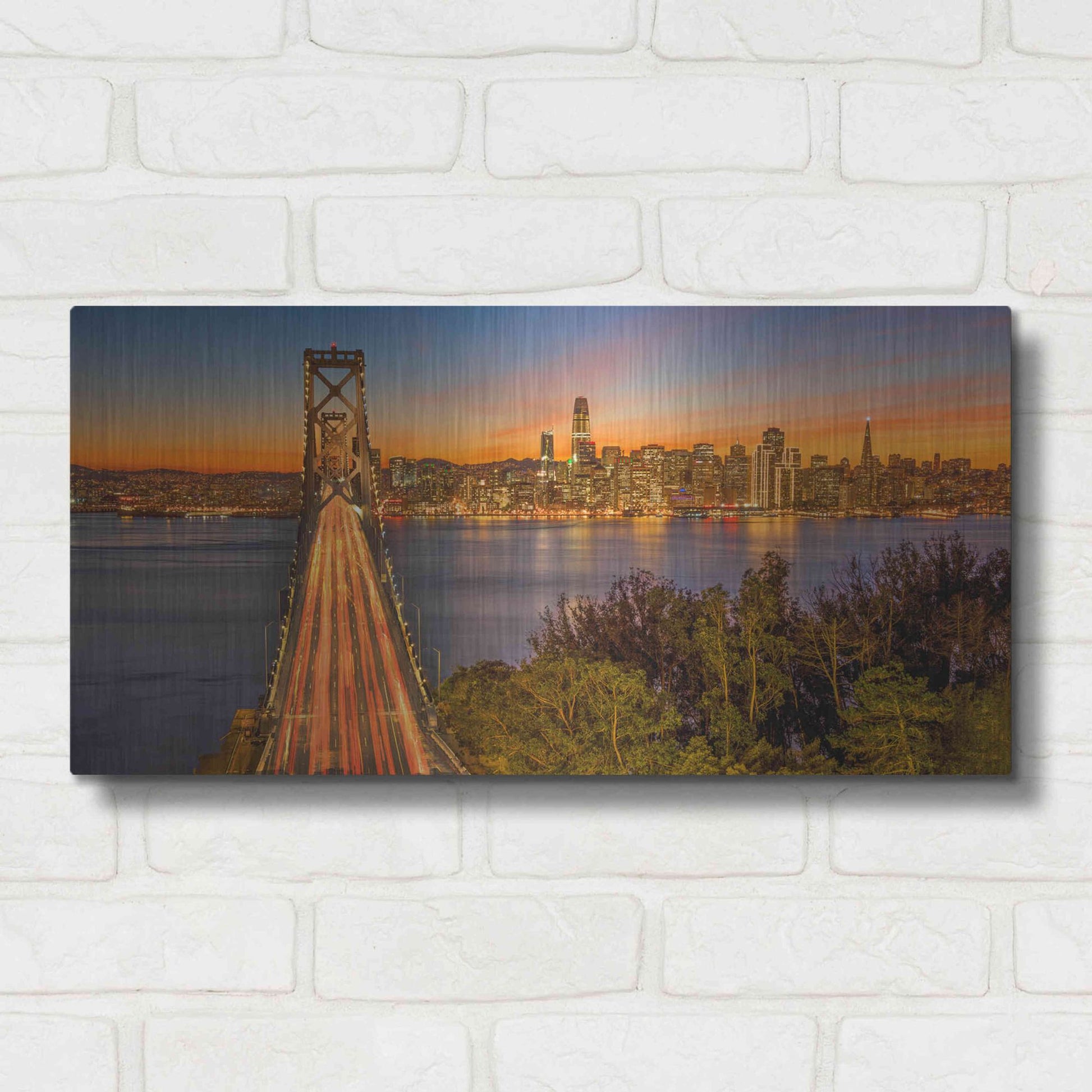 Luxe Metal Art 'Bay Bridge and Evening Commute' by John Gavrilis, Metal Wall Art,24x12