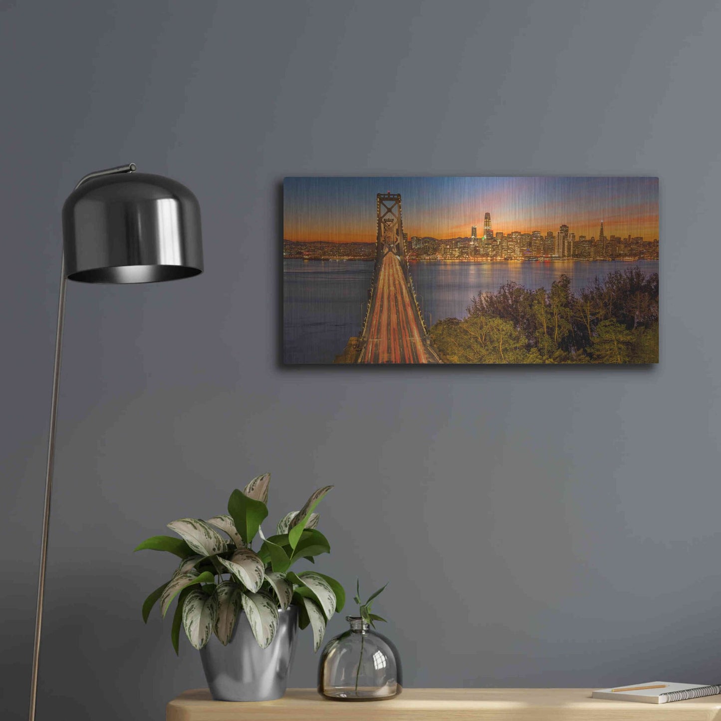 Luxe Metal Art 'Bay Bridge and Evening Commute' by John Gavrilis, Metal Wall Art,24x12