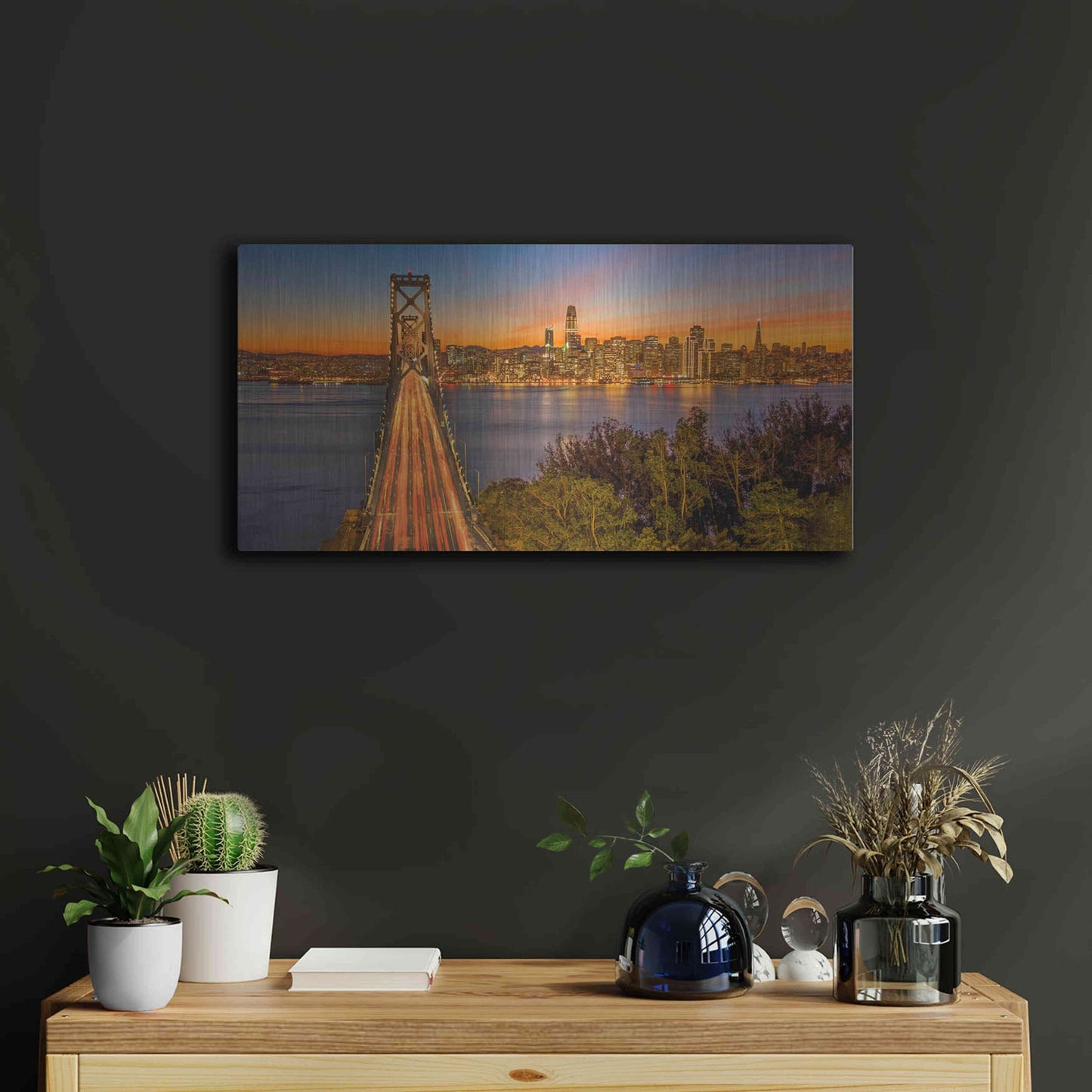 Luxe Metal Art 'Bay Bridge and Evening Commute' by John Gavrilis, Metal Wall Art,24x12