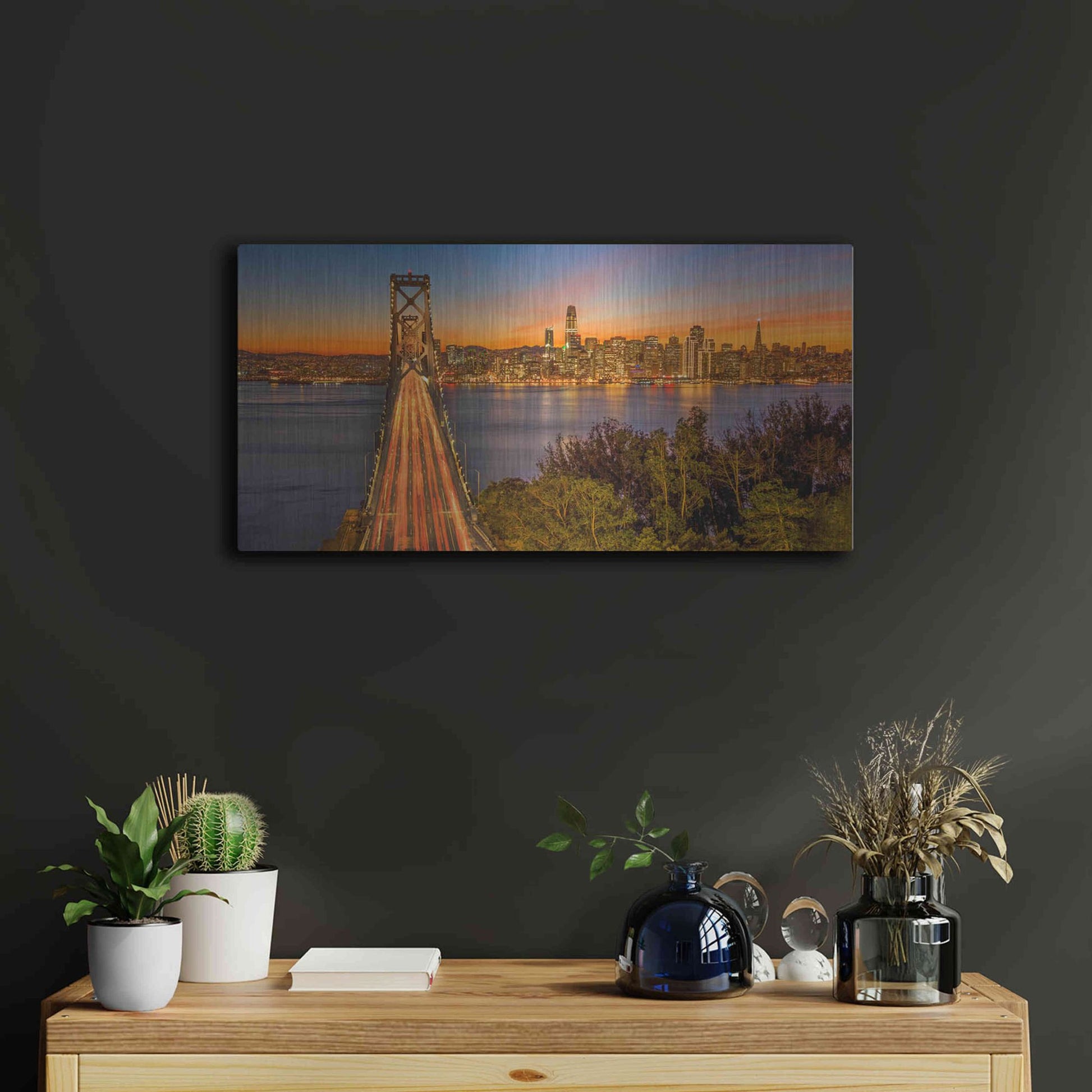 Luxe Metal Art 'Bay Bridge and Evening Commute' by John Gavrilis, Metal Wall Art,24x12