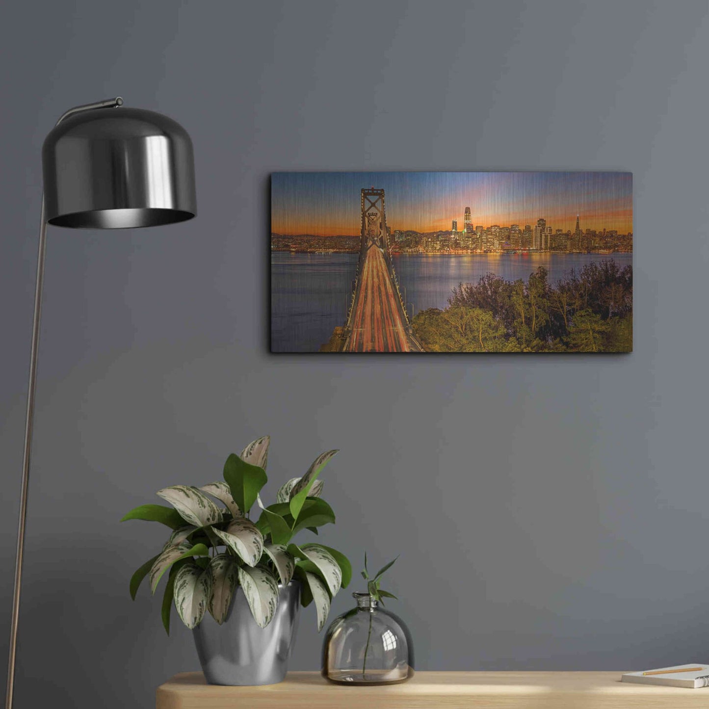 Luxe Metal Art 'Bay Bridge and Evening Commute' by John Gavrilis, Metal Wall Art,24x12