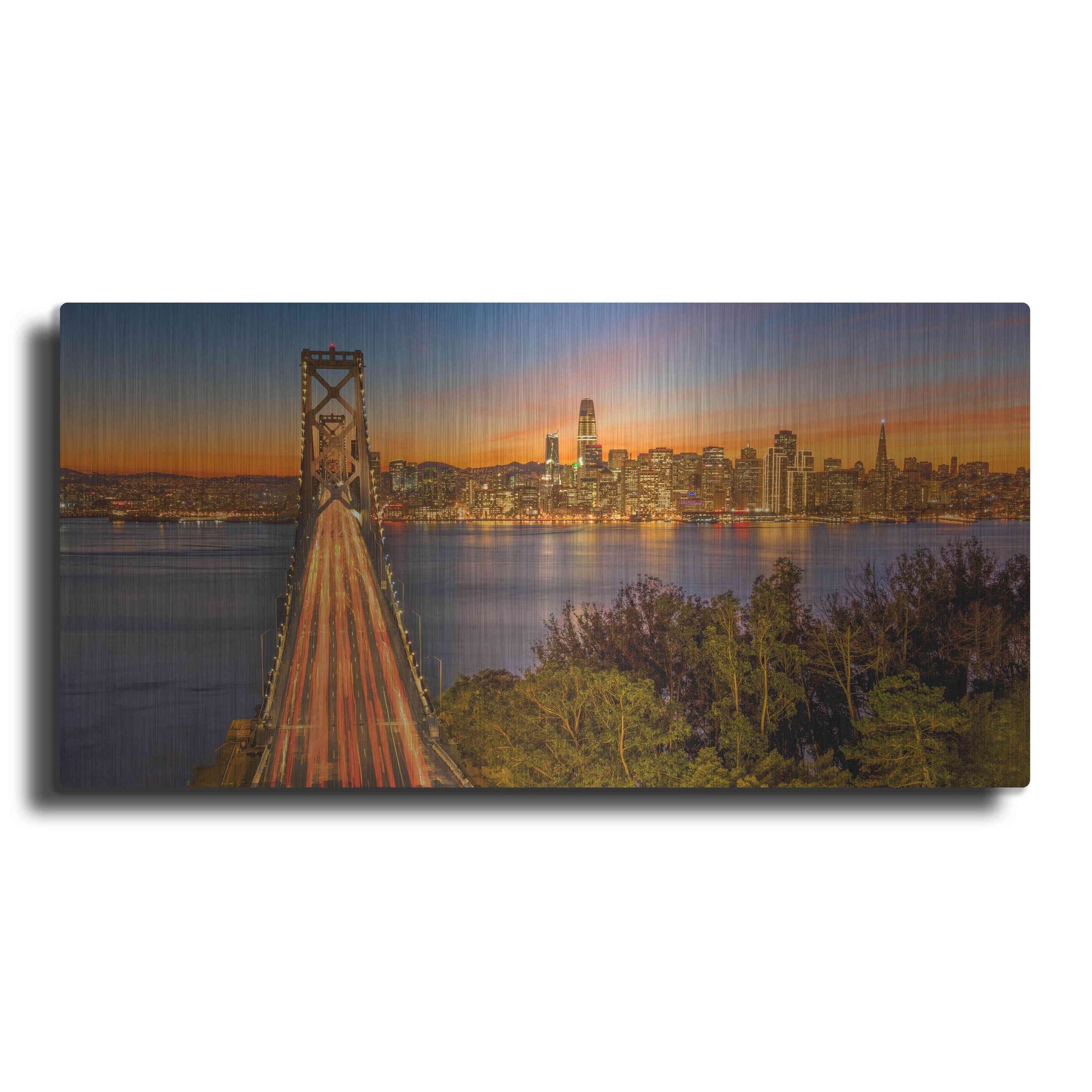 Luxe Metal Art 'Bay Bridge and Evening Commute' by John Gavrilis, Metal Wall Art,24x12