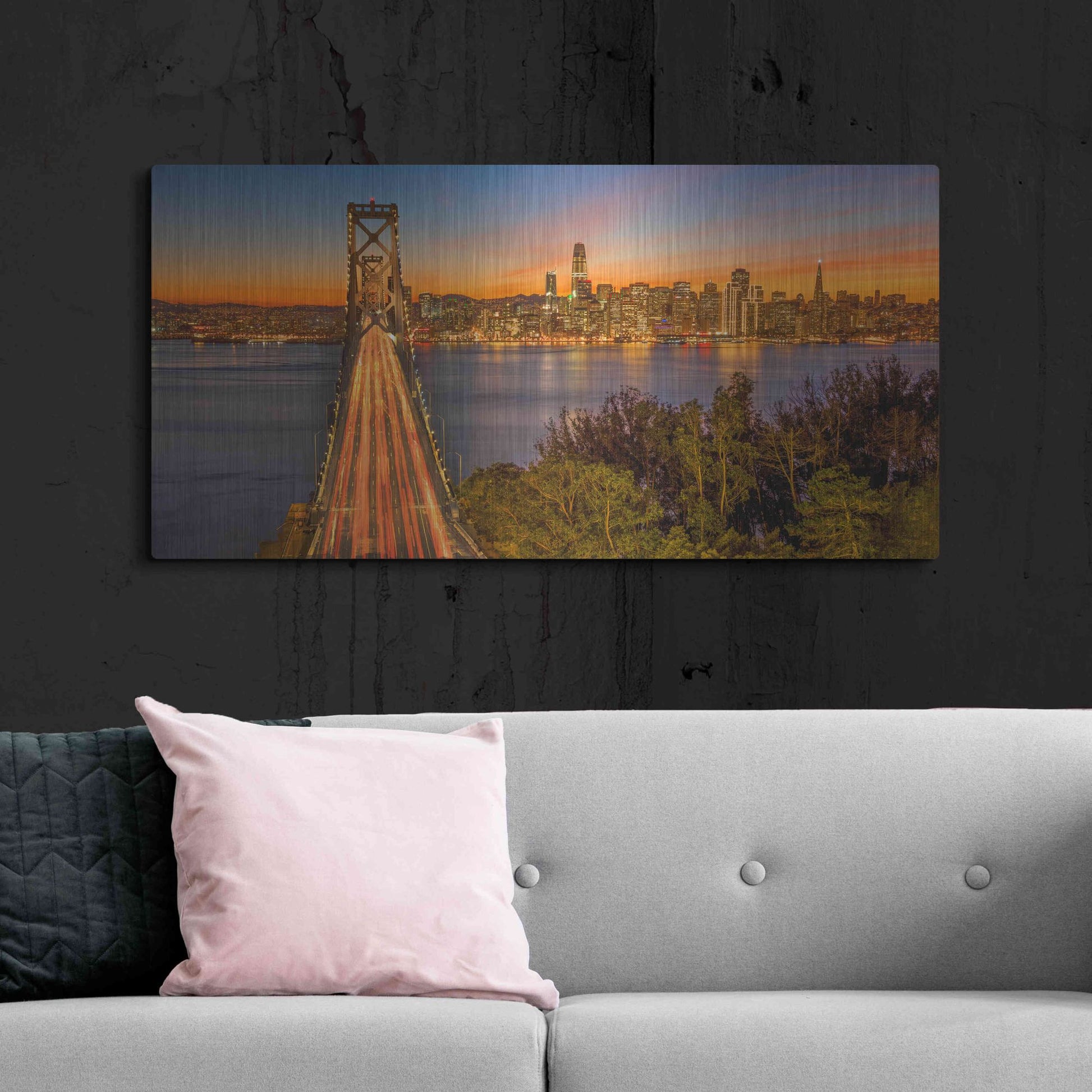 Luxe Metal Art 'Bay Bridge and Evening Commute' by John Gavrilis, Metal Wall Art,48x24