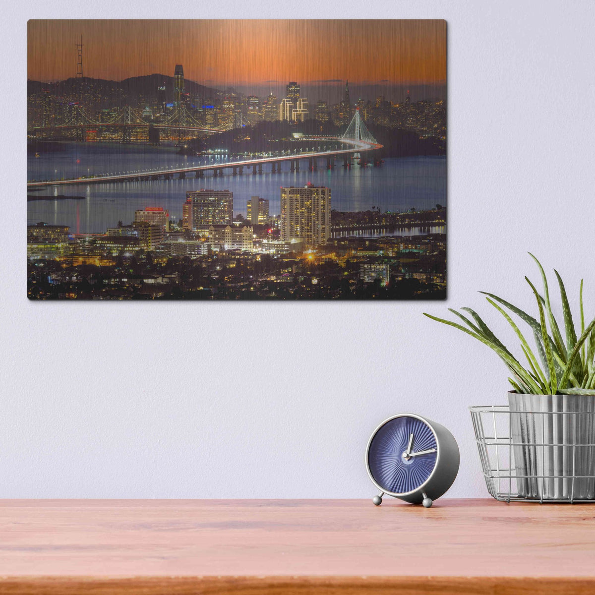 Luxe Metal Art 'Bay Bridge from Berkeley' by John Gavrilis, Metal Wall Art,16x12