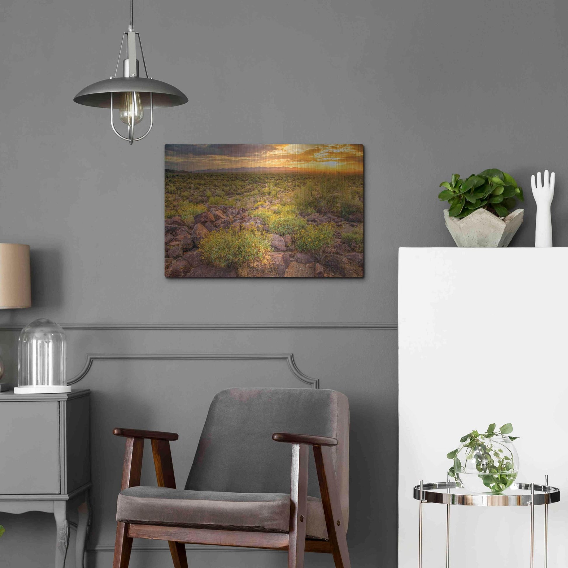 Luxe Metal Art 'Brittlebush Sunset' by John Gavrilis, Metal Wall Art,24x16