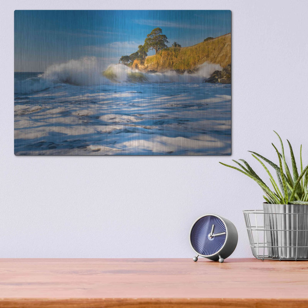 Luxe Metal Art 'Capitola Cliffs & Waves' by John Gavrilis, Metal Wall Art,16x12