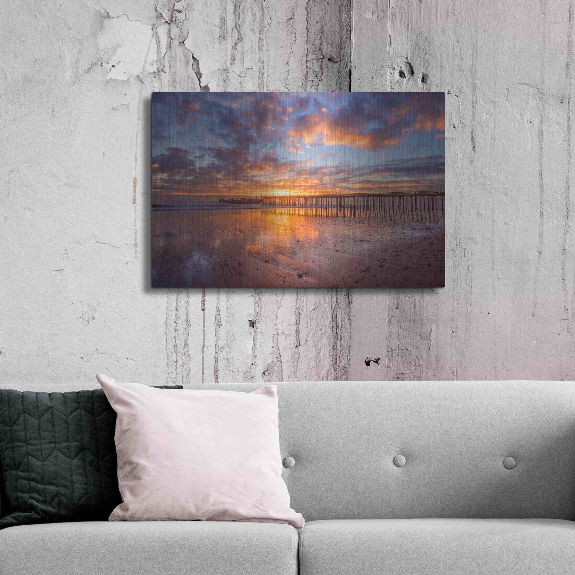Luxe Metal Art 'Cement Ship Sunset' by John Gavrilis, Metal Wall Art,36x24