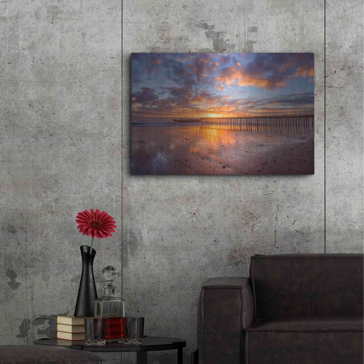Luxe Metal Art 'Cement Ship Sunset' by John Gavrilis, Metal Wall Art,36x24