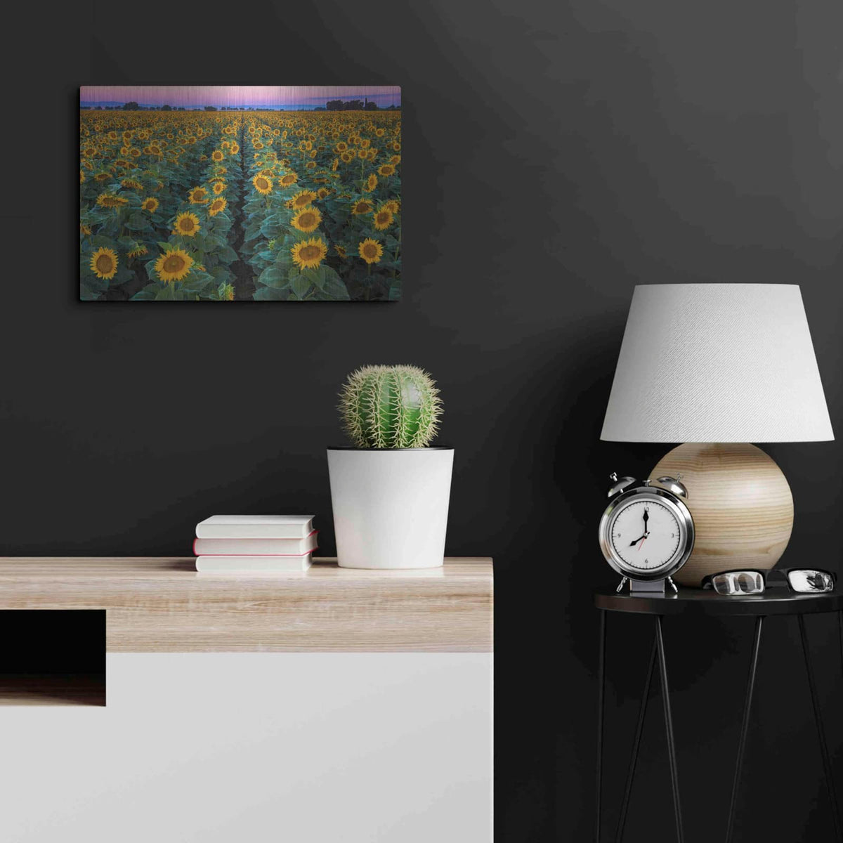 'Dawn Sunflowers' by John Gavrilis – Metal Wall Art, 24x16 room view