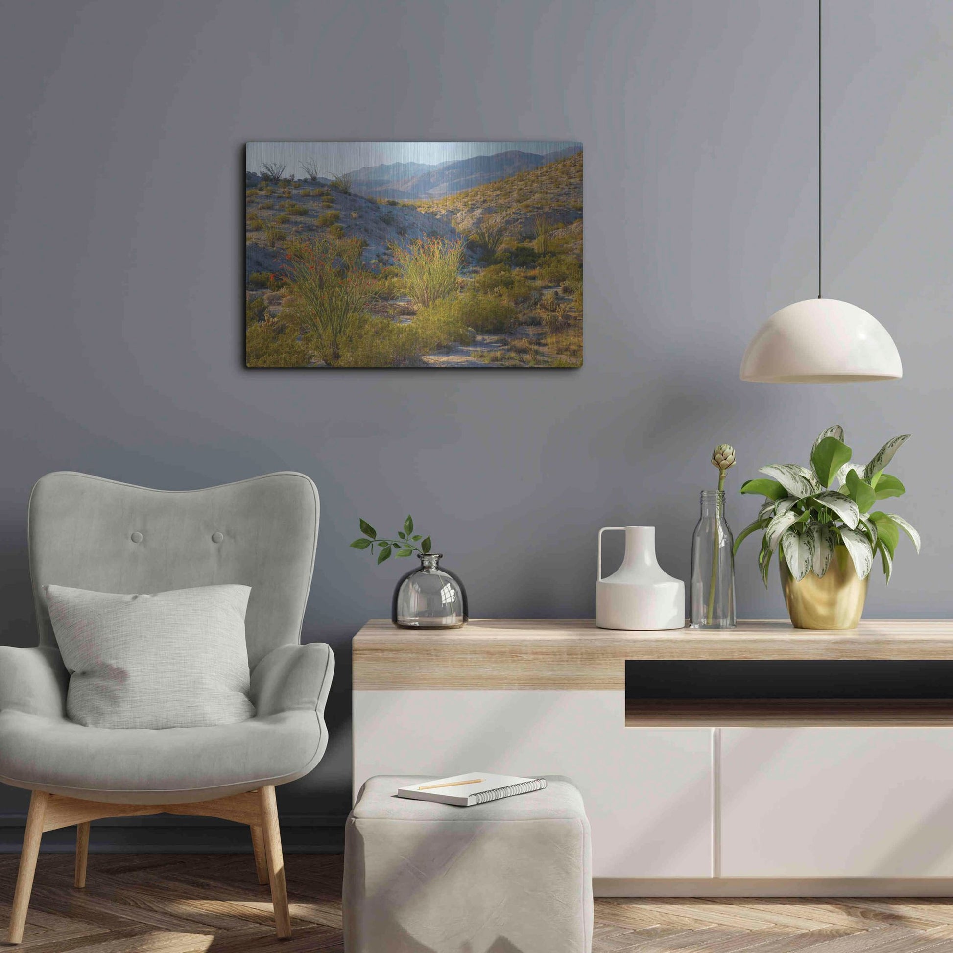 Luxe Metal Art 'Desert Ocotillo Landscape' by John Gavrilis, Metal Wall Art,24x16