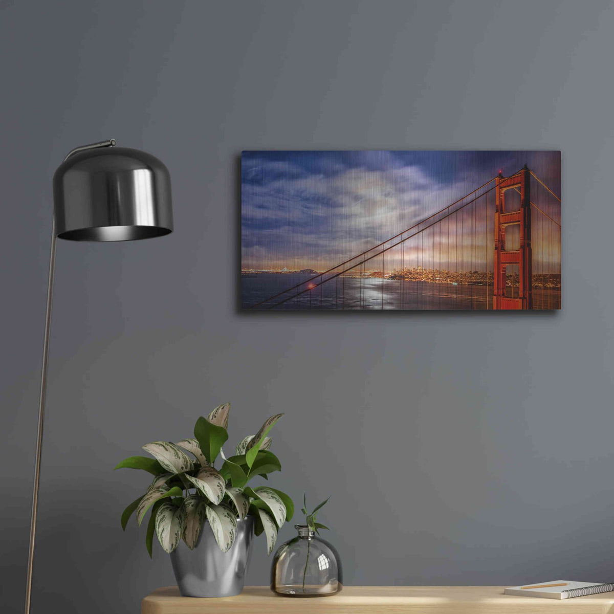 Luxe Metal Art 'N. Tower Panorama - GG Bridge' by John Gavrilis, Metal Wall Art,24x12