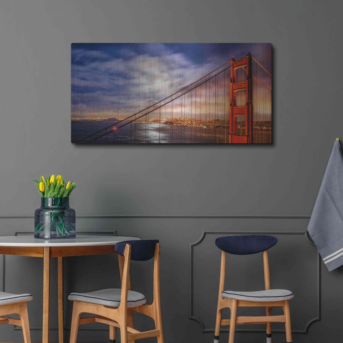 'N. Tower Panorama - GG Bridge' by John Gavrilis – Metal Wall Art, 48x24 room view