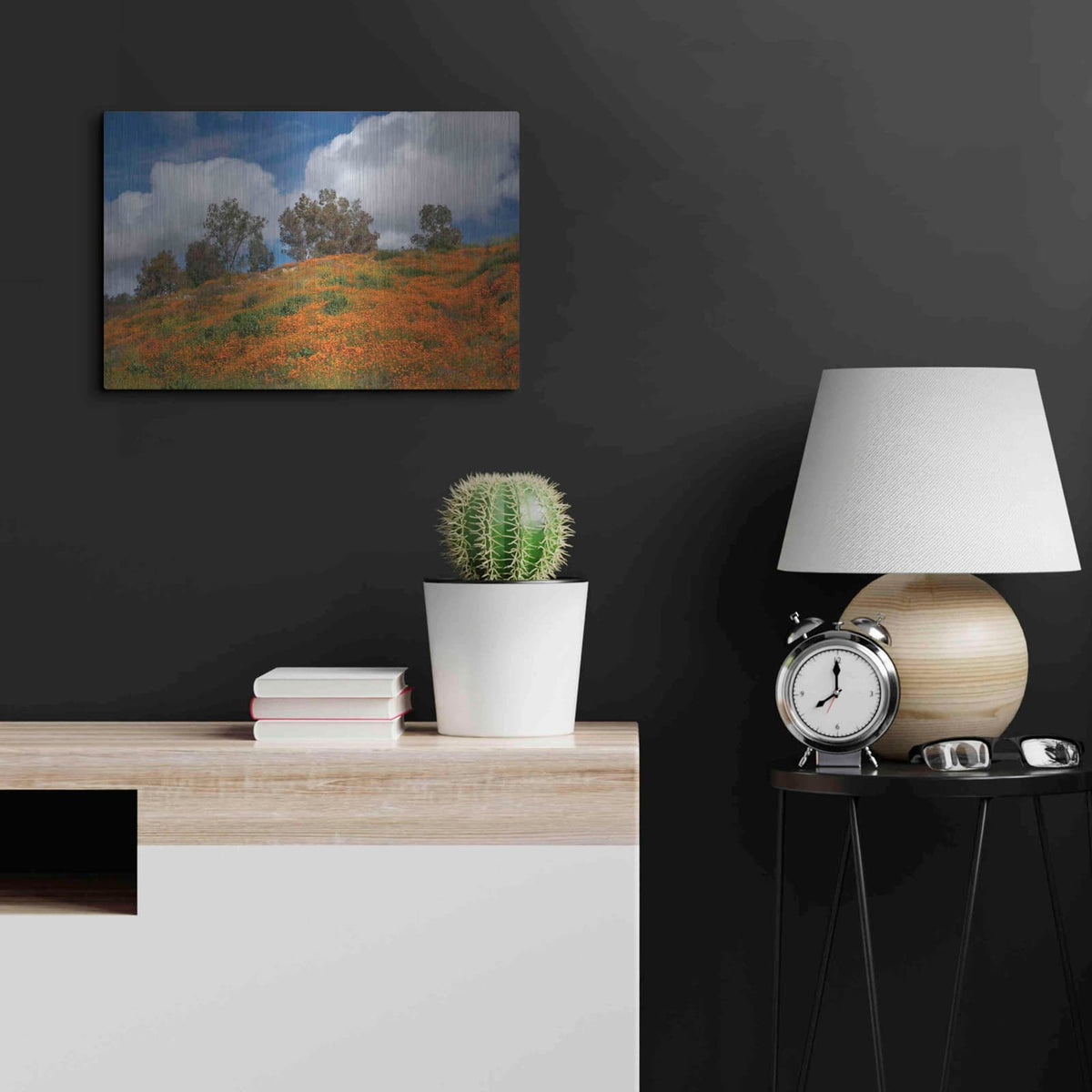 'Poppies, Trees & Clouds' by John Gavrilis – Metal Wall Art, 24x16 room view