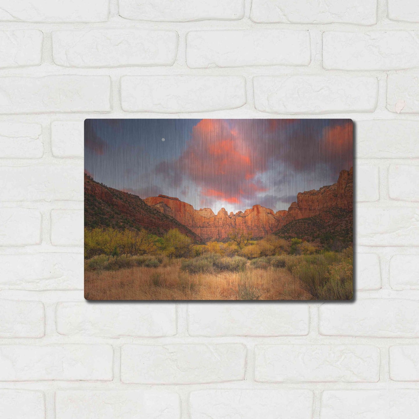 Luxe Metal Art 'Temple Sunrise & Moon' by John Gavrilis, Metal Wall Art,16x12