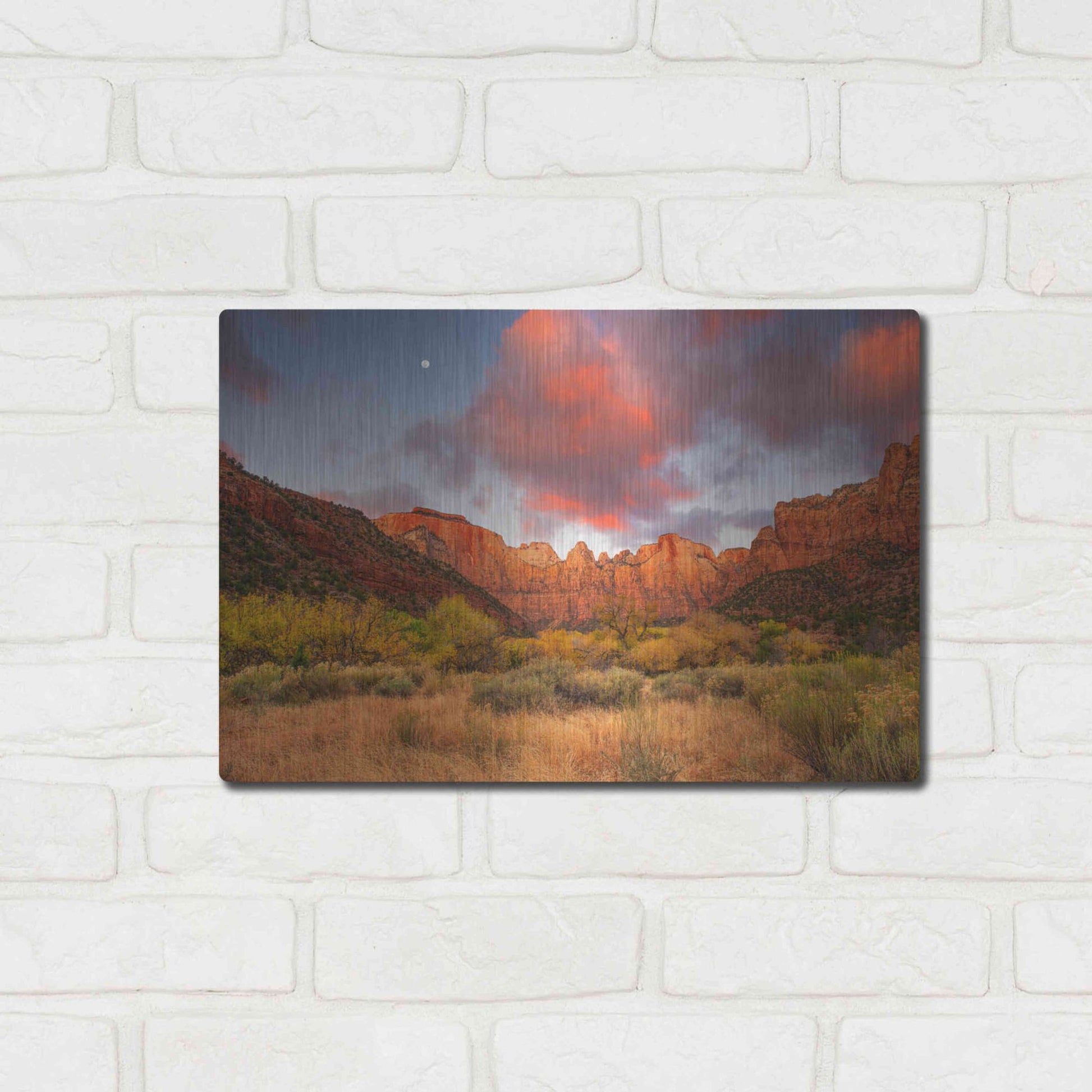 Luxe Metal Art 'Temple Sunrise & Moon' by John Gavrilis, Metal Wall Art,16x12