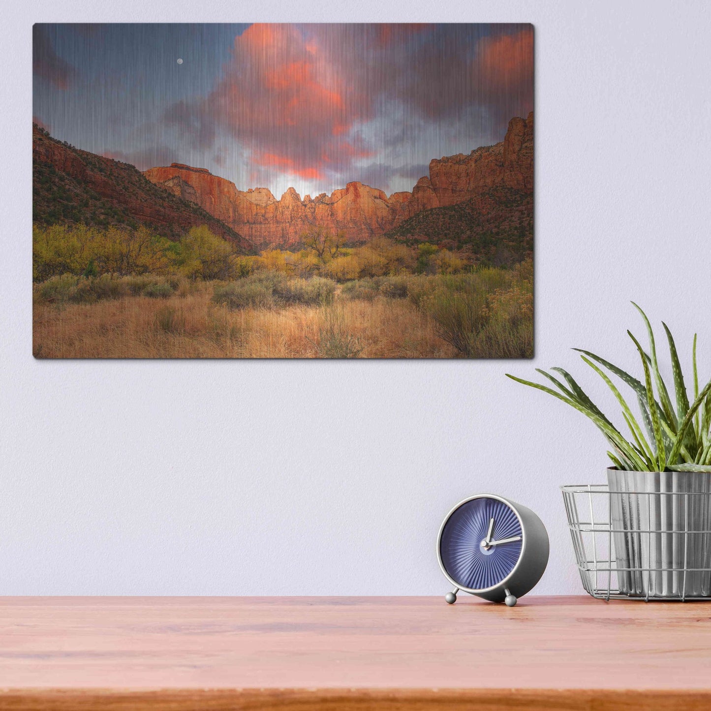 Luxe Metal Art 'Temple Sunrise & Moon' by John Gavrilis, Metal Wall Art,16x12