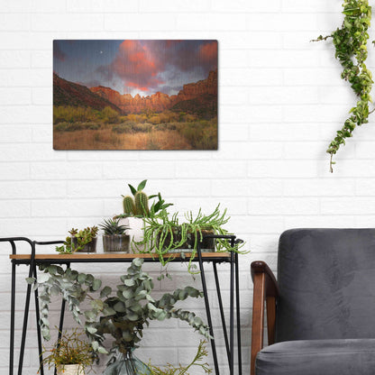Luxe Metal Art 'Temple Sunrise & Moon' by John Gavrilis, Metal Wall Art,16x12