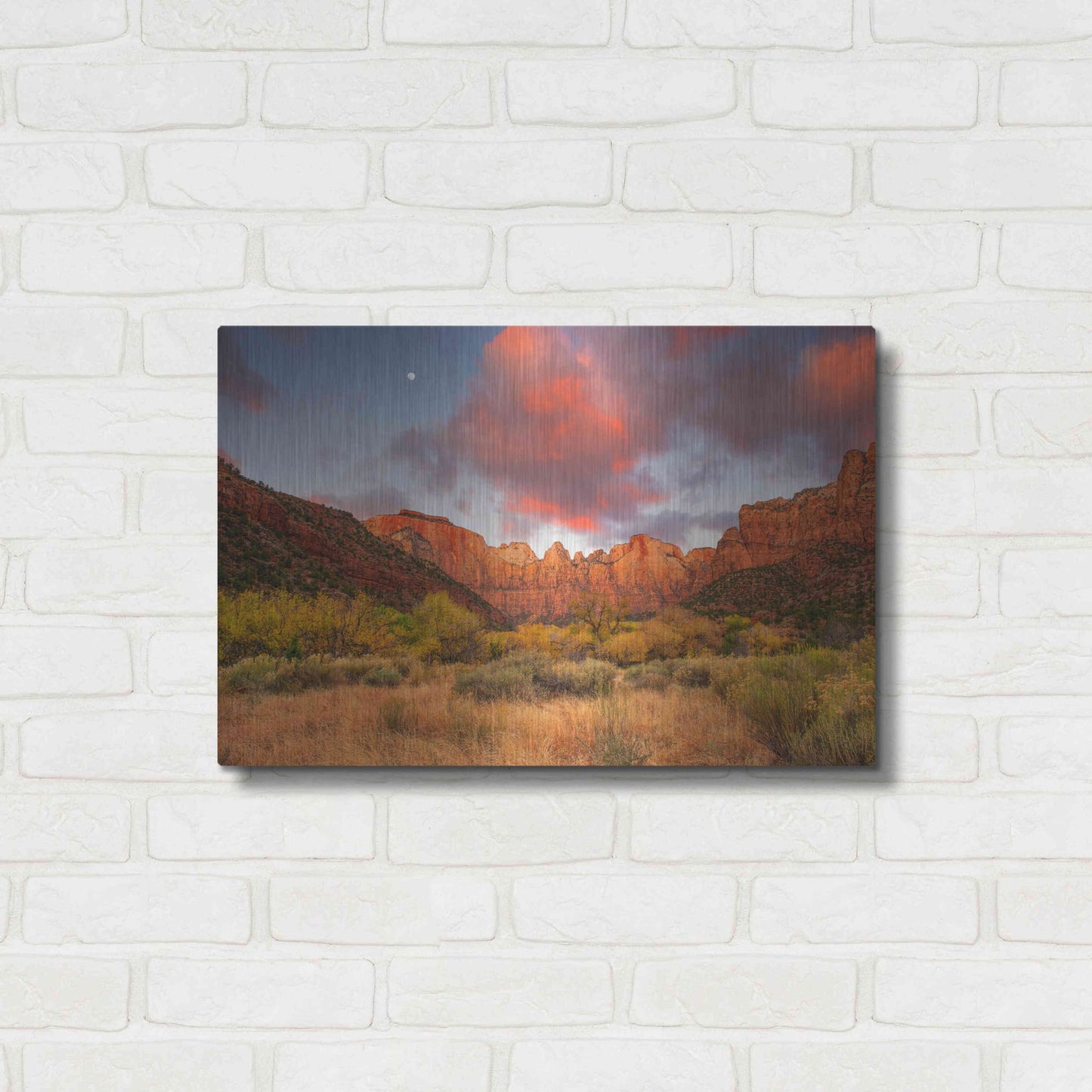 Luxe Metal Art 'Temple Sunrise & Moon' by John Gavrilis, Metal Wall Art,24x16