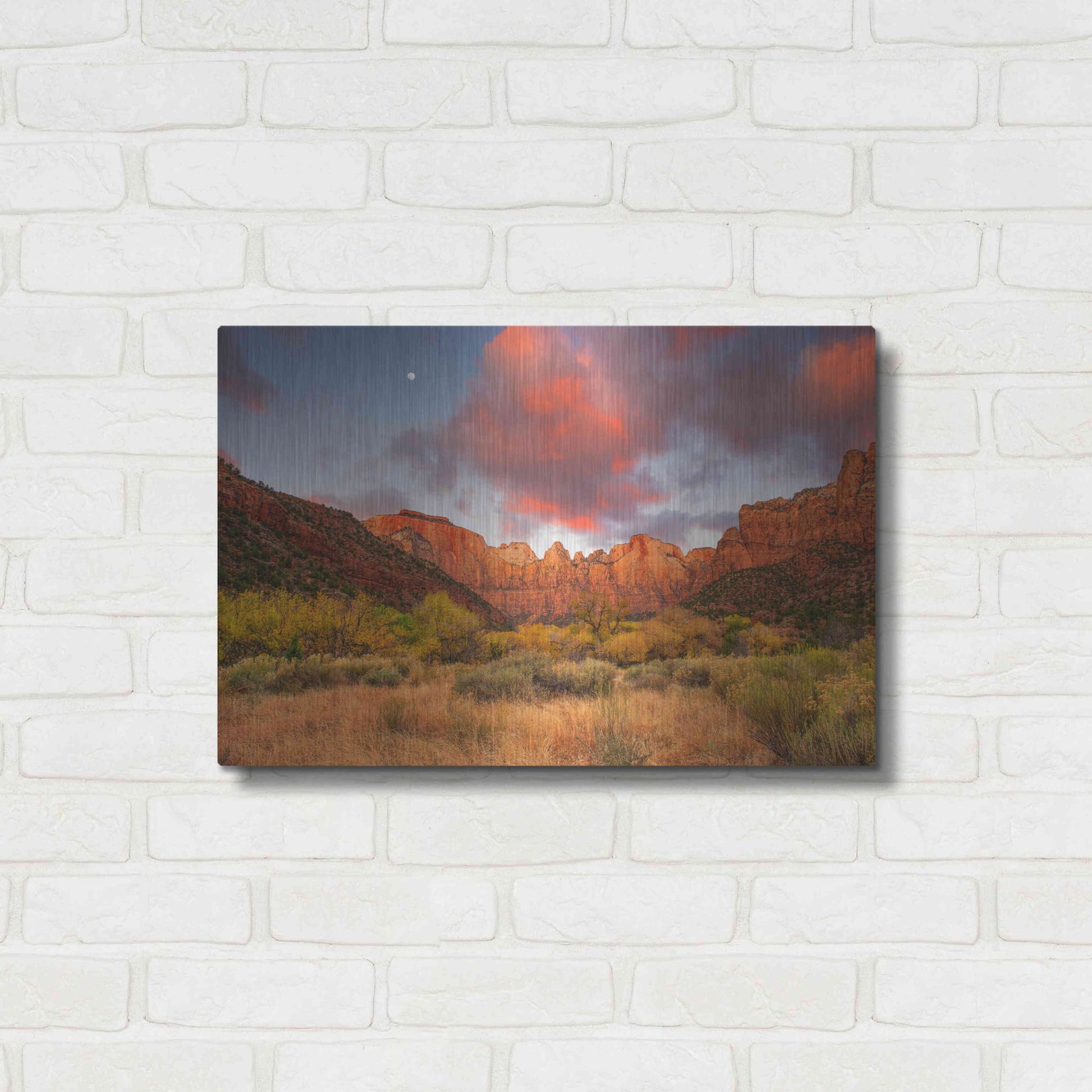 Luxe Metal Art 'Temple Sunrise & Moon' by John Gavrilis, Metal Wall Art,24x16