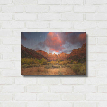 Luxe Metal Art 'Temple Sunrise & Moon' by John Gavrilis, Metal Wall Art,24x16