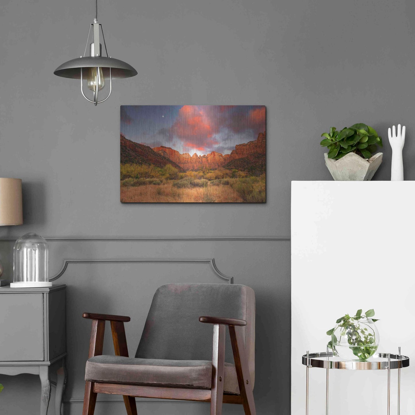 Luxe Metal Art 'Temple Sunrise & Moon' by John Gavrilis, Metal Wall Art,24x16
