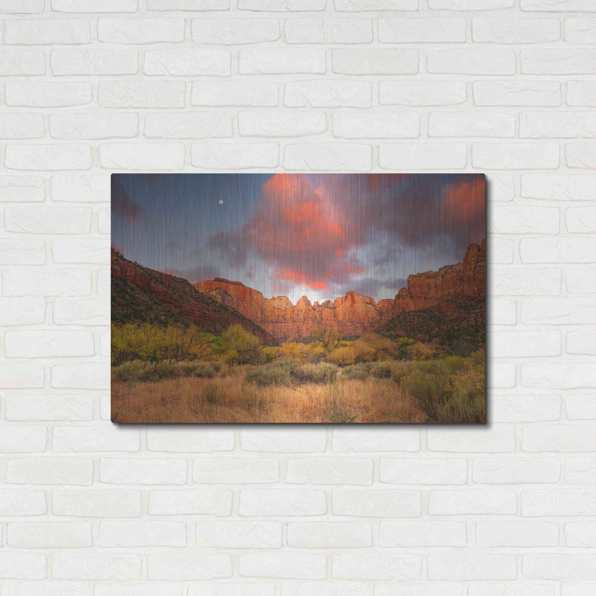 Luxe Metal Art 'Temple Sunrise & Moon' by John Gavrilis, Metal Wall Art,36x24
