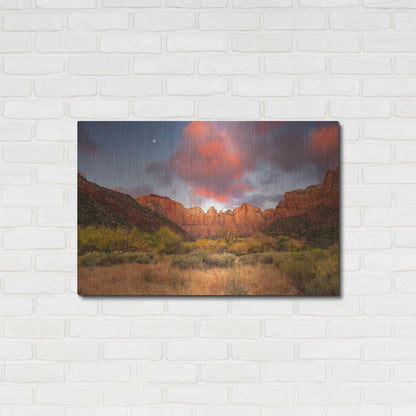 Luxe Metal Art 'Temple Sunrise & Moon' by John Gavrilis, Metal Wall Art,36x24