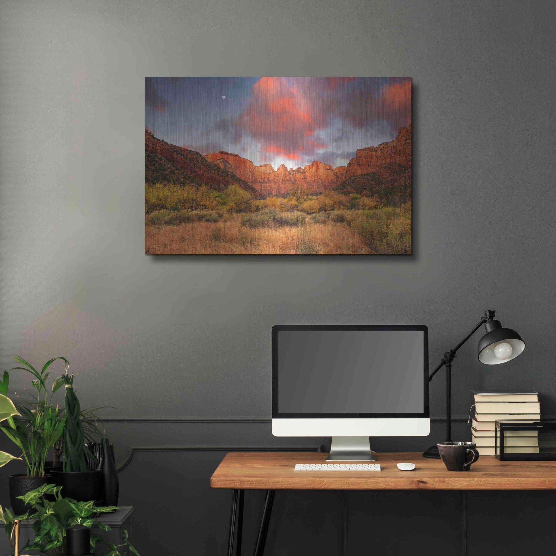 Luxe Metal Art 'Temple Sunrise & Moon' by John Gavrilis, Metal Wall Art,36x24