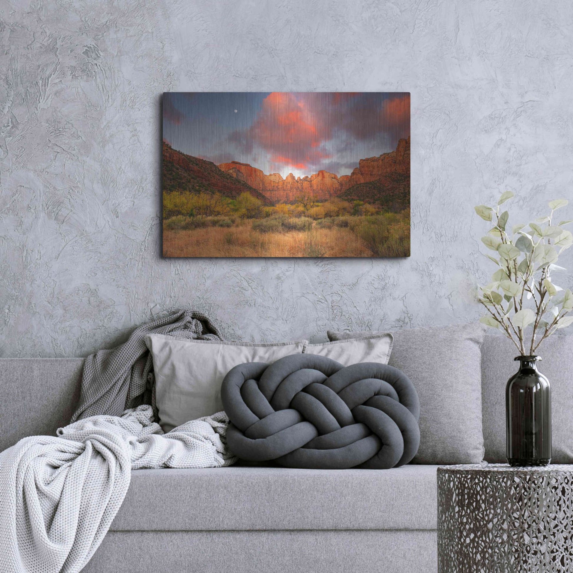 Luxe Metal Art 'Temple Sunrise & Moon' by John Gavrilis, Metal Wall Art,36x24