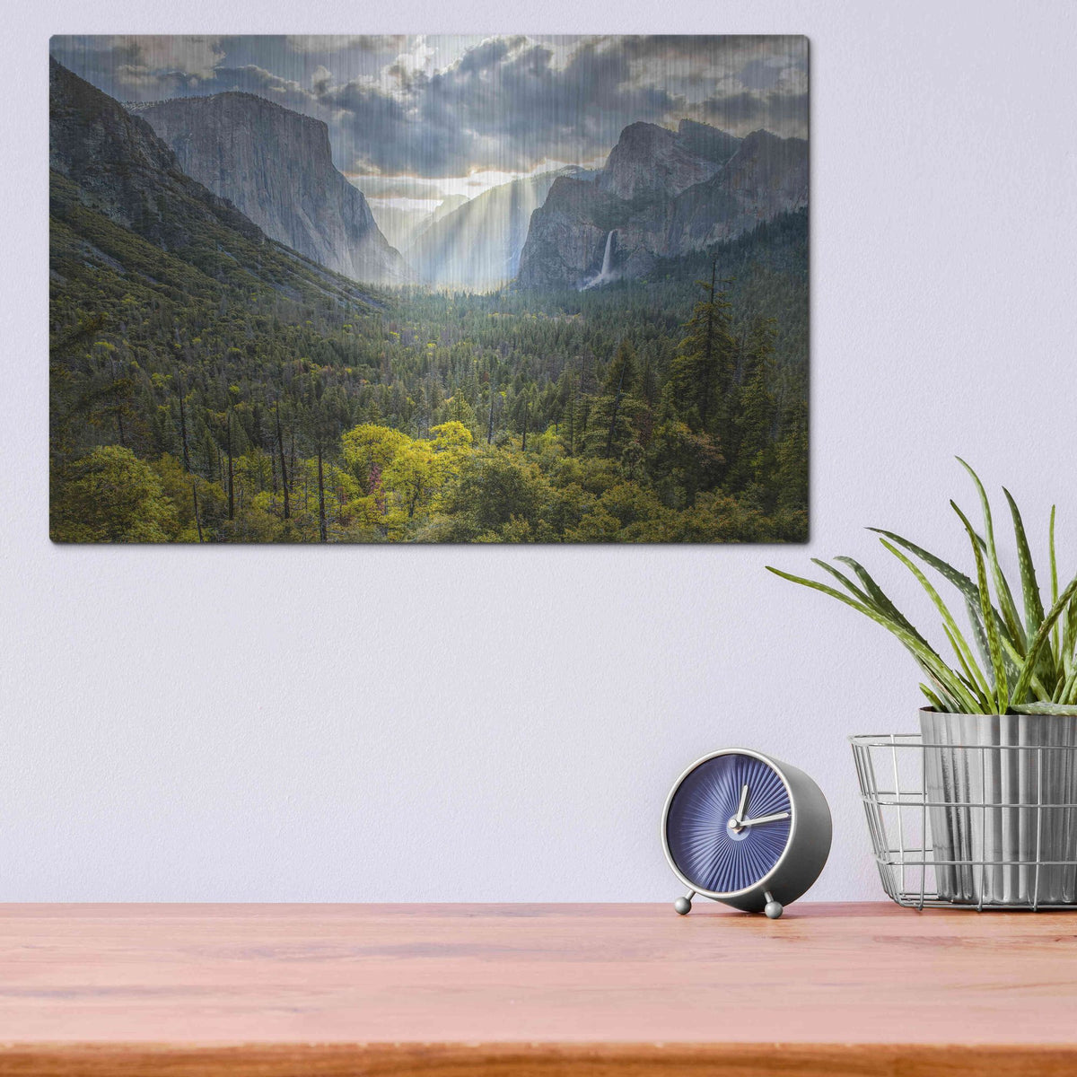 Luxe Metal Art 'Tunnel View Sun Rays' by John Gavrilis, Metal Wall Art,16x12