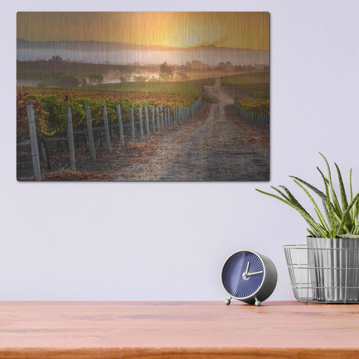 Luxe Metal Art 'Vineyard Sunrise' by John Gavrilis, Metal Wall Art,16x12