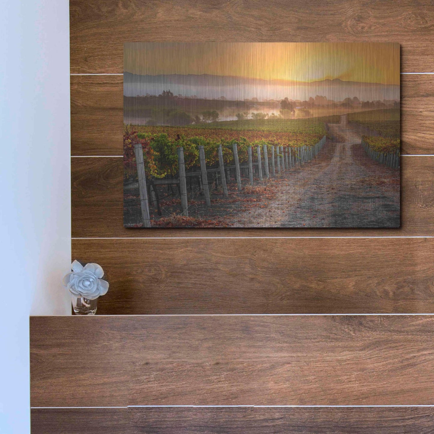 Luxe Metal Art 'Vineyard Sunrise' by John Gavrilis, Metal Wall Art,16x12