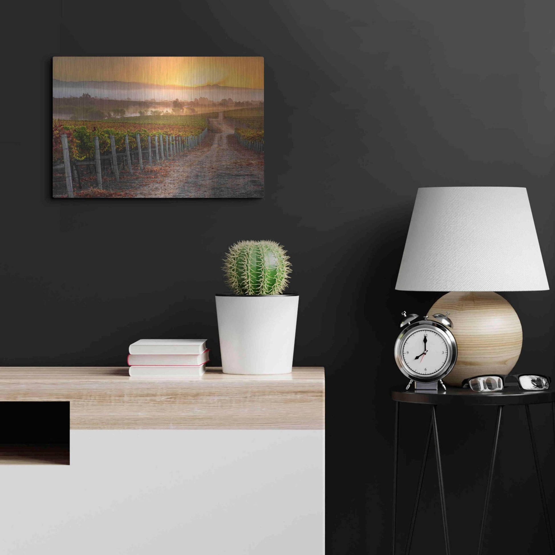 Luxe Metal Art 'Vineyard Sunrise' by John Gavrilis, Metal Wall Art,24x16