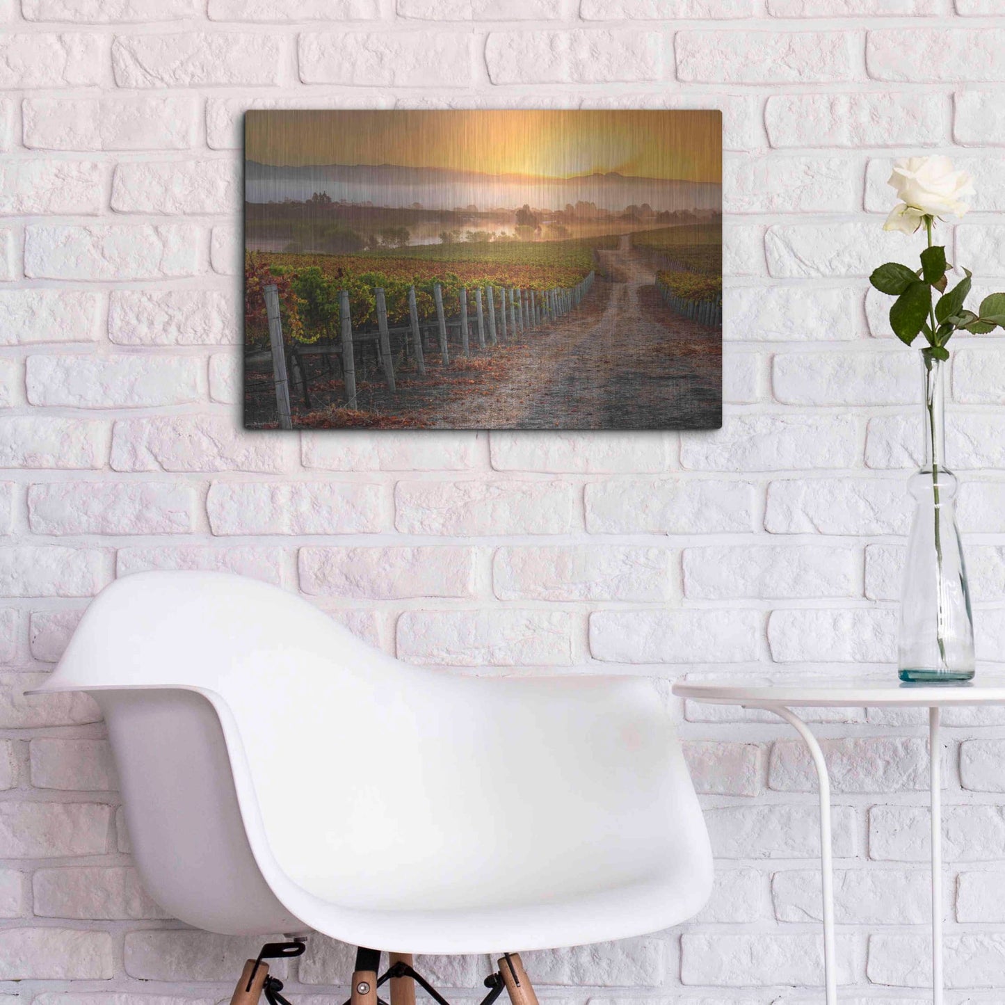 Luxe Metal Art 'Vineyard Sunrise' by John Gavrilis, Metal Wall Art,24x16