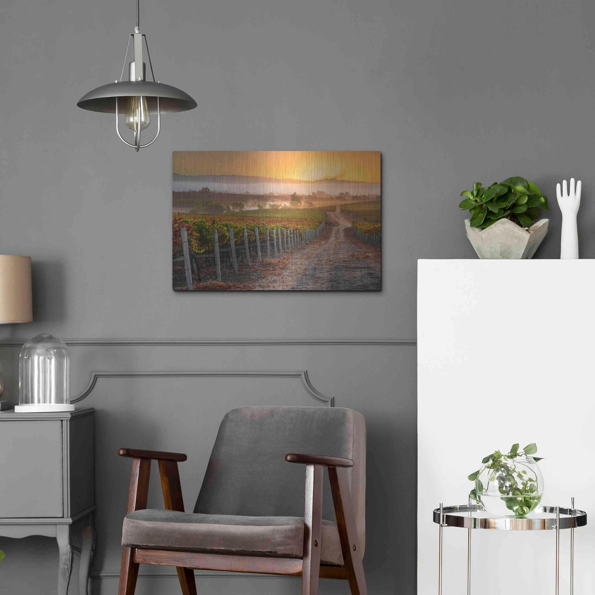 Luxe Metal Art 'Vineyard Sunrise' by John Gavrilis, Metal Wall Art,24x16