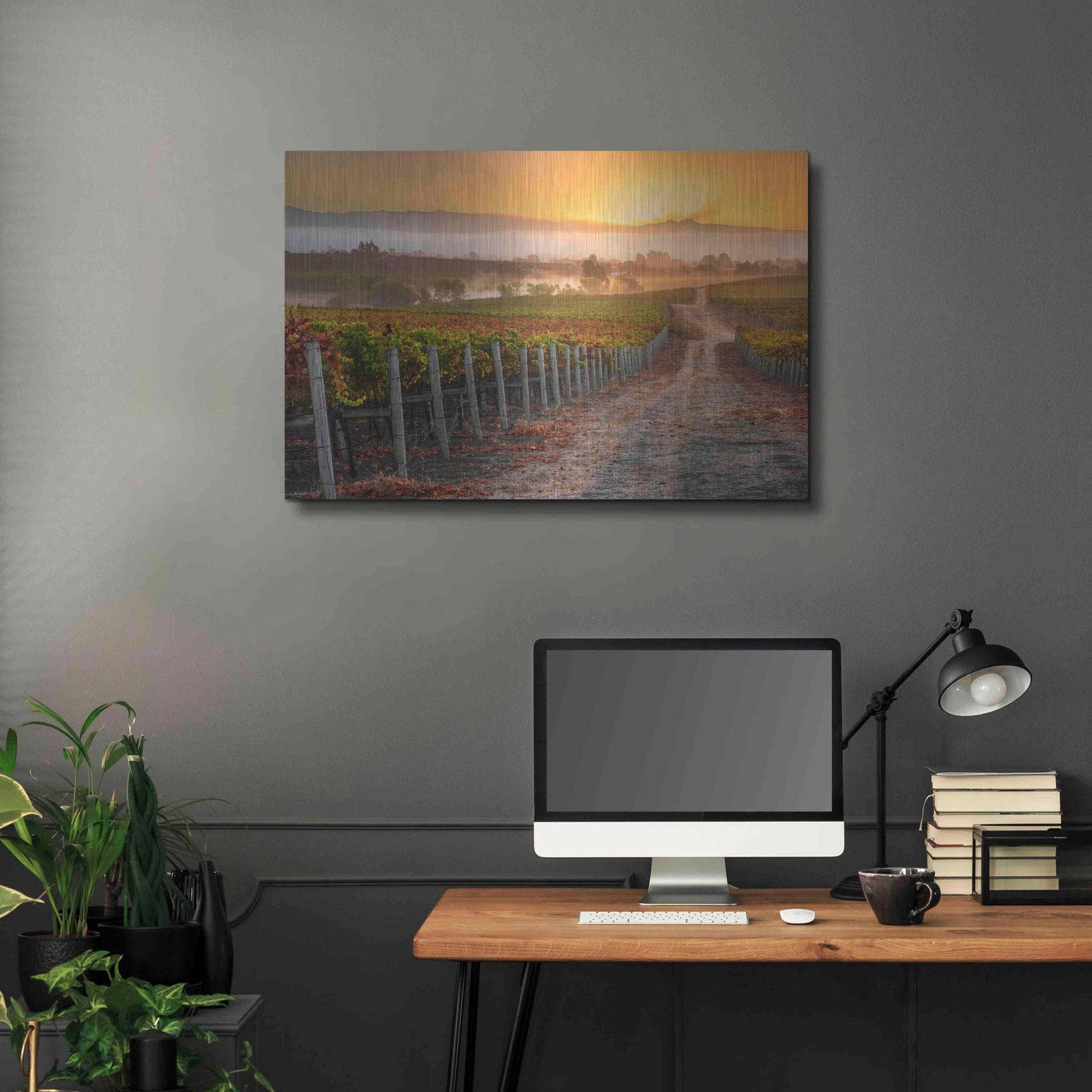 Luxe Metal Art 'Vineyard Sunrise' by John Gavrilis, Metal Wall Art,36x24