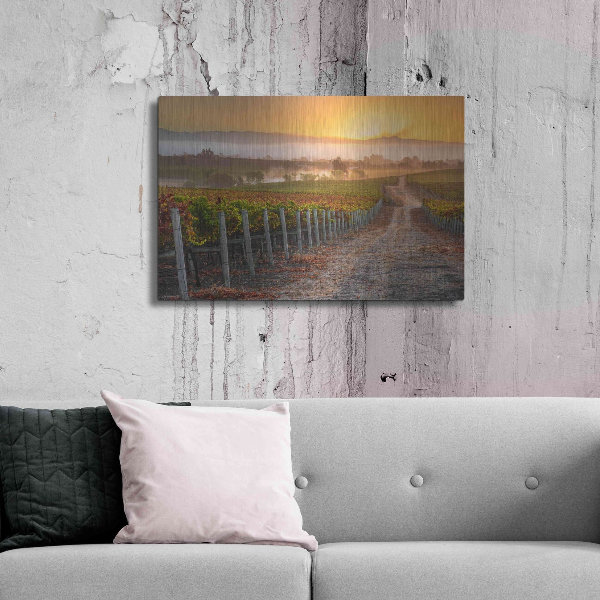 Luxe Metal Art 'Vineyard Sunrise' by John Gavrilis, Metal Wall Art,36x24