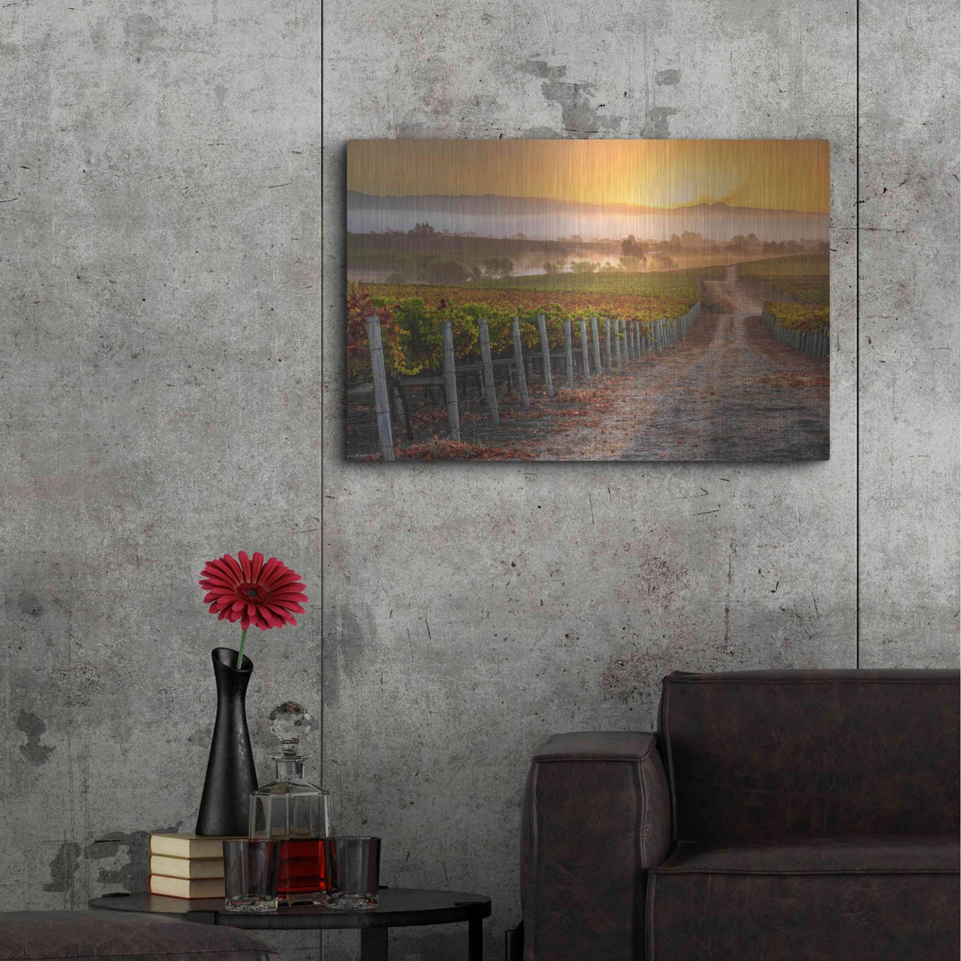 Luxe Metal Art 'Vineyard Sunrise' by John Gavrilis, Metal Wall Art,36x24