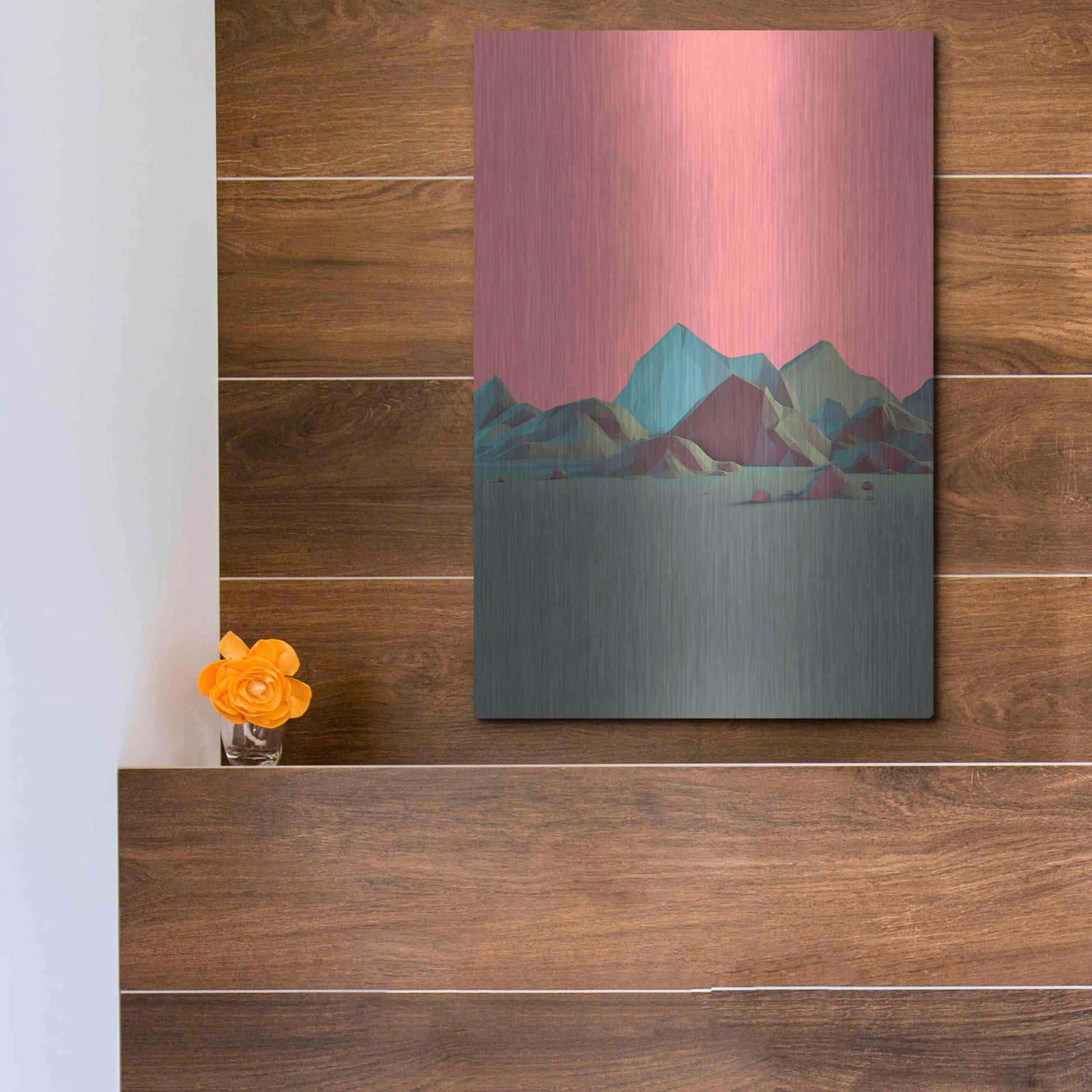 Luxe Metal Art 'Low Poly Mountain 6' by GeoMania, Metal Wall Art,12x16